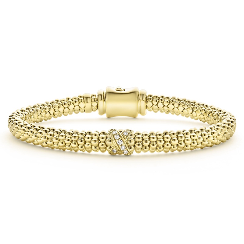 18K Gold X Diamond Caviar Bracelet | 6mm