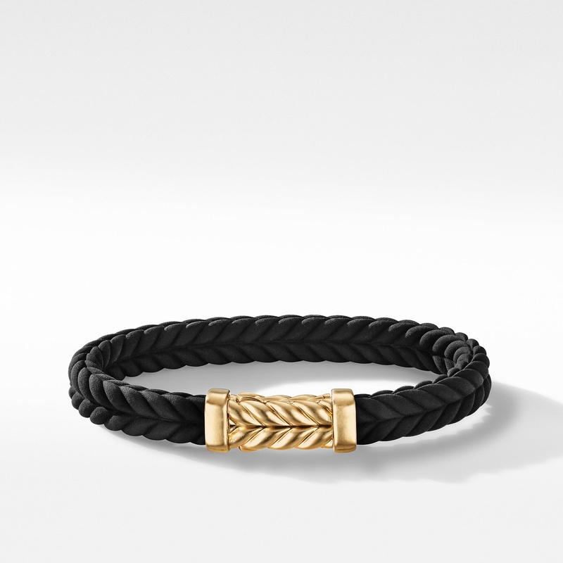 Chevron Black Rubber Bracelet with 18K Yellow Gold