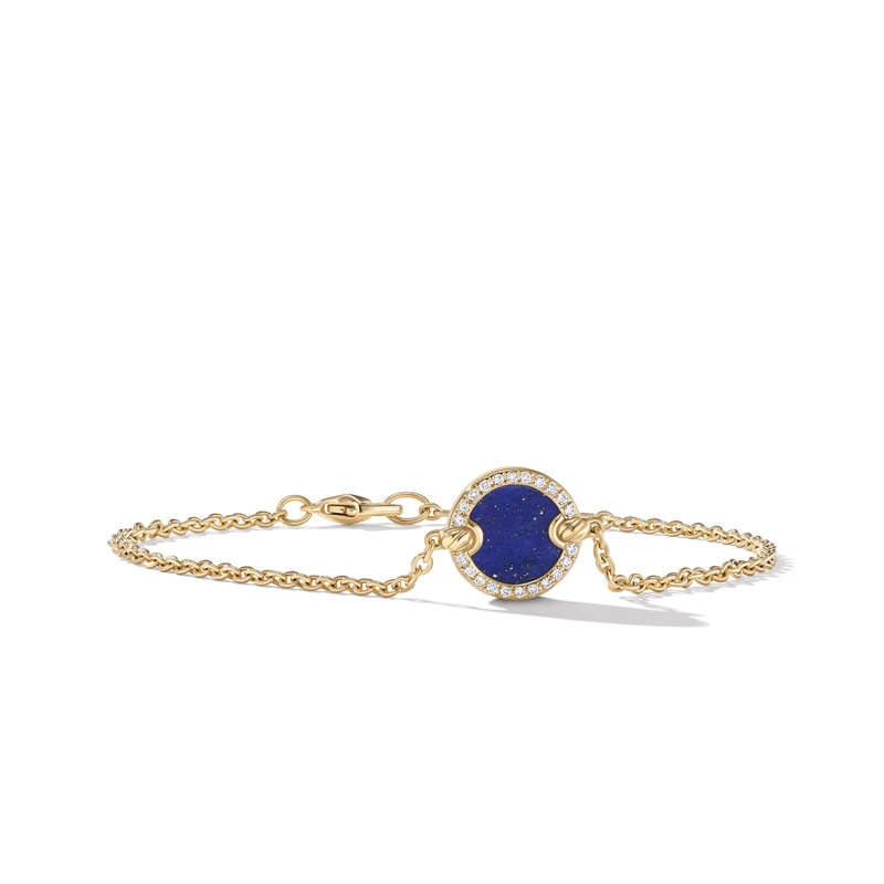 Petite DY Elements Center Station Chain Bracelet in 18K Yellow Gold with Lapis and Pave Diamonds