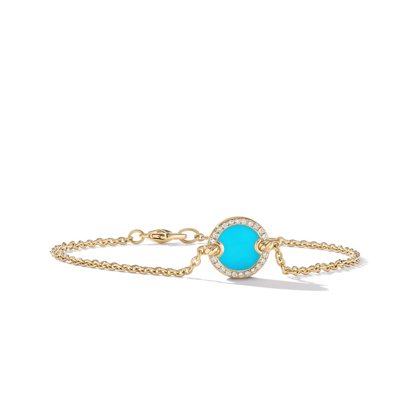 Petite DY Elements Center Station Chain Bracelet in 18K Yellow Gold with Turquoise and Pave Diamonds