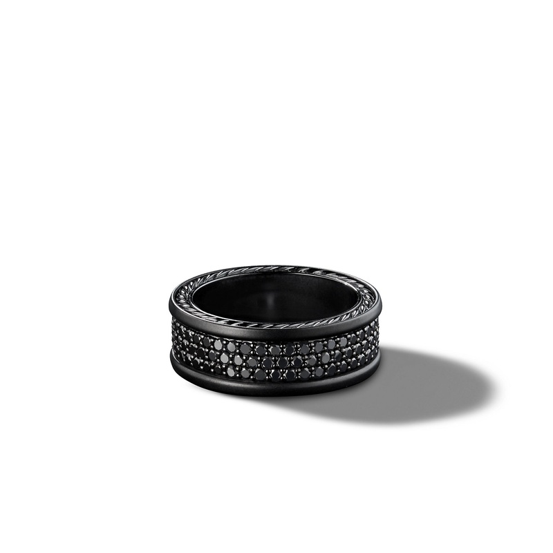 Streamline Three Row Band Ring in Black Titanium with Pave Black Diamonds