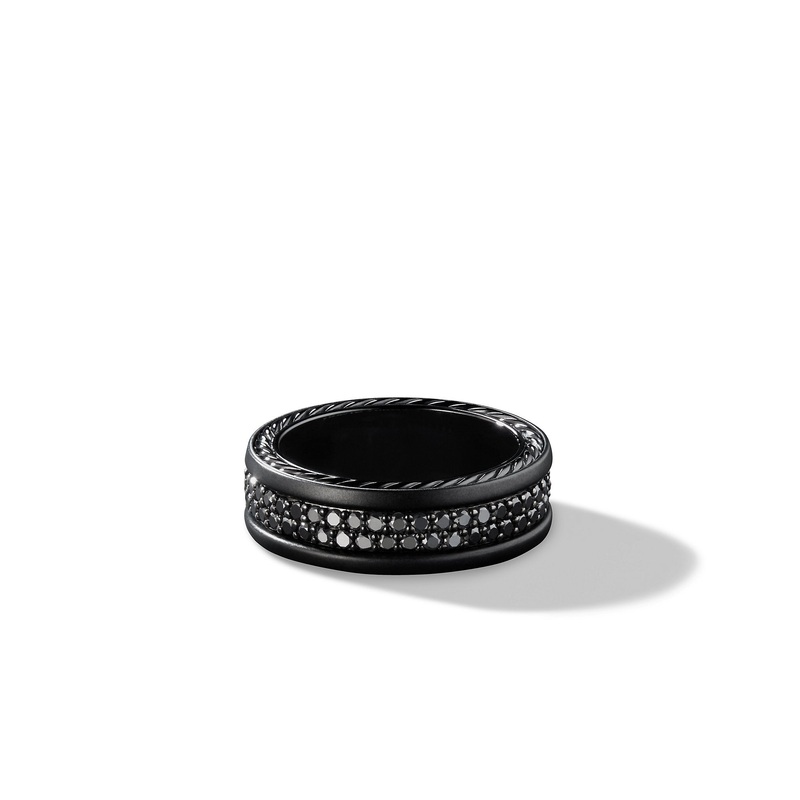 Streamline Two Row Band Ring in Black Titanium with Pave Black Diamonds