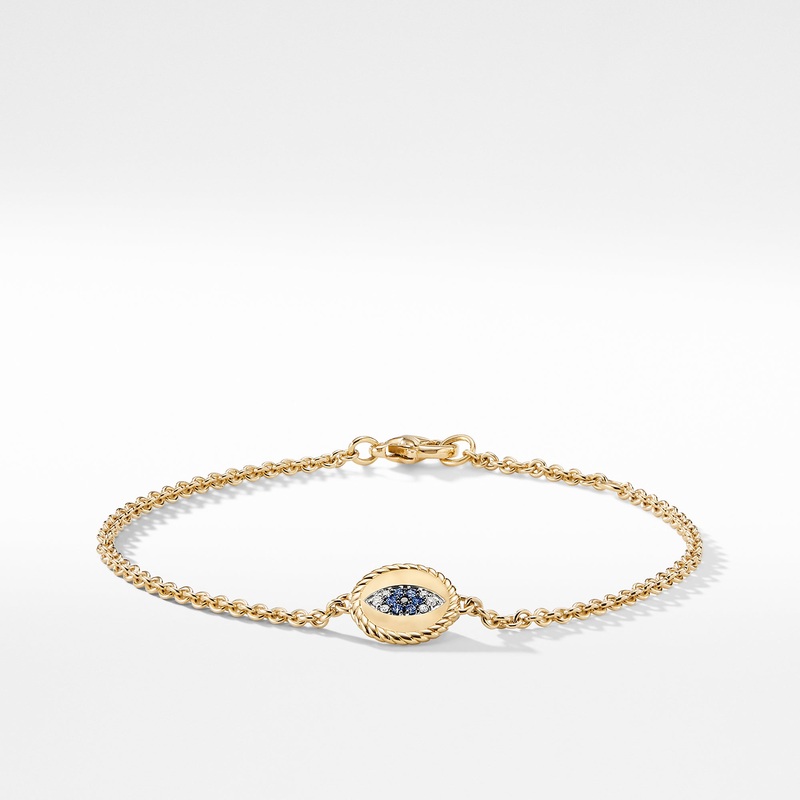 Cable Collectibles Evil Eye Bracelet in 18K Yellow Gold with Pave Sapphires and Diamonds