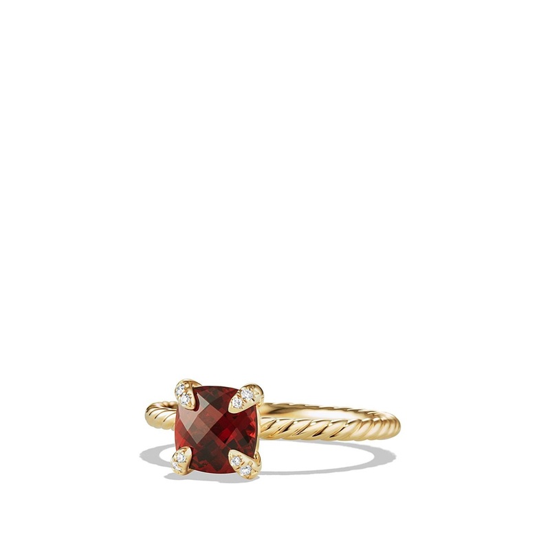 Chatelaine Ring in 18K Yellow Gold with Garnet and Pave Diamonds
