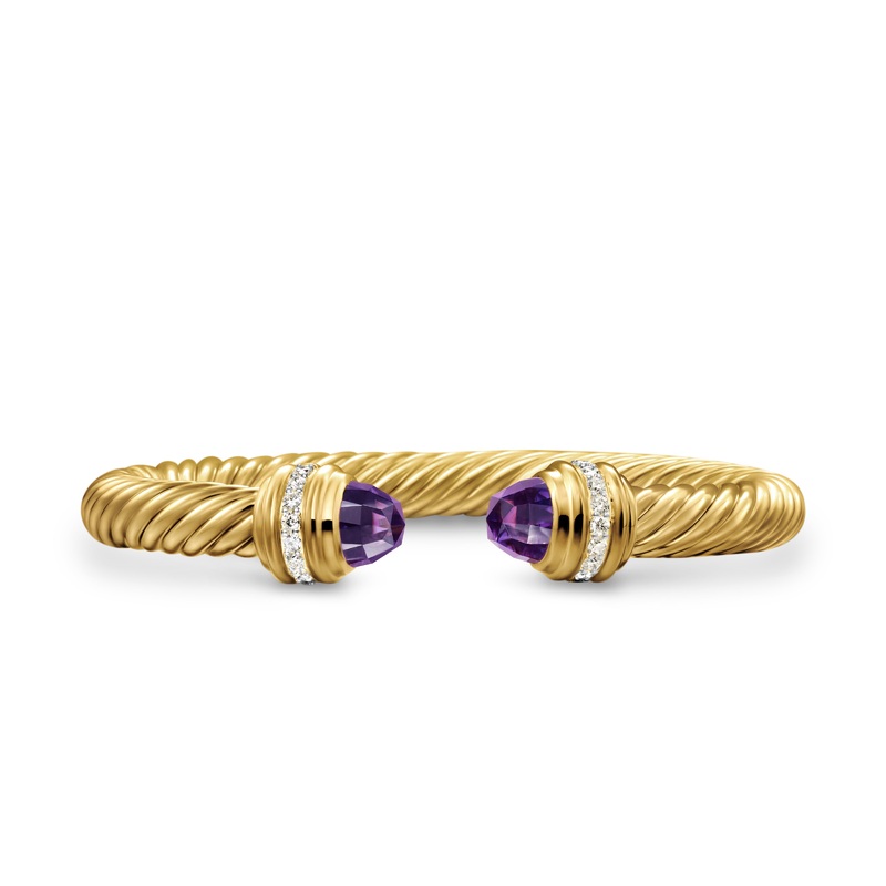 Classic Cablespira Bracelet in 18K Yellow Gold with Amethyst and Diamonds, 7mm