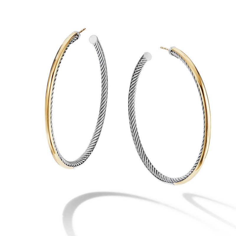 Sculpted Cable Hoop Earrings with 18K Yellow Gold