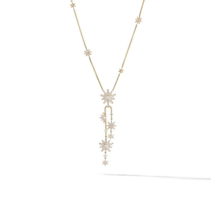 Starburst Cluster Necklace in 18K Yellow Gold with Pave Diamonds