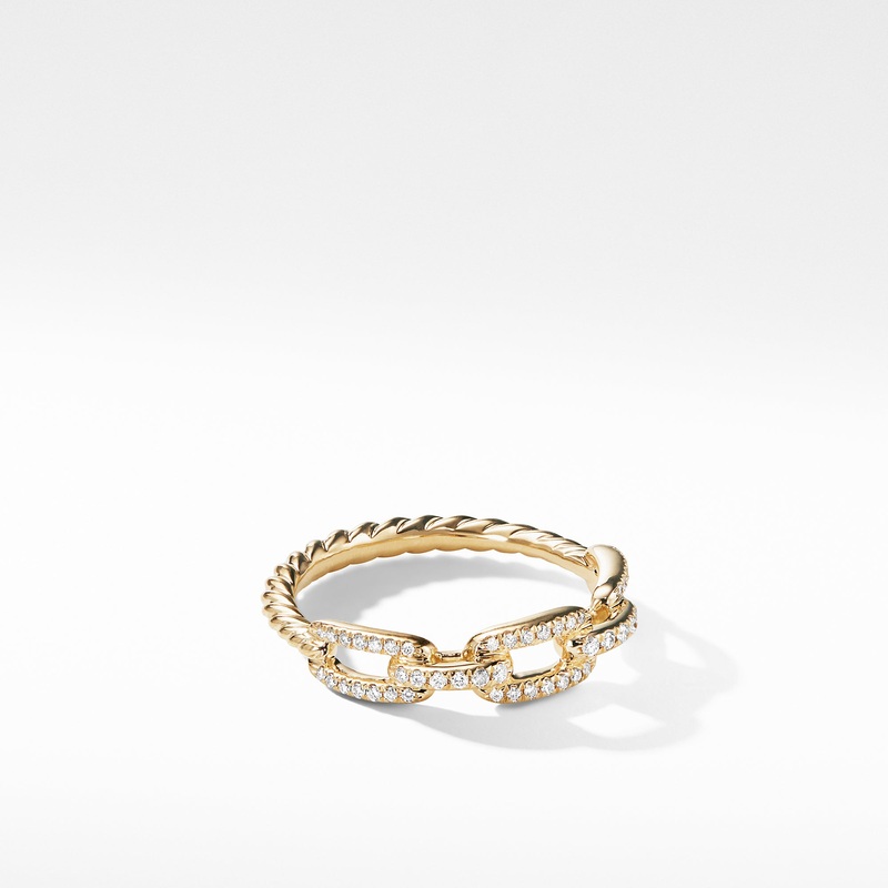 Stax Chain Link Ring in 18K Yellow Gold with Pave Diamonds
