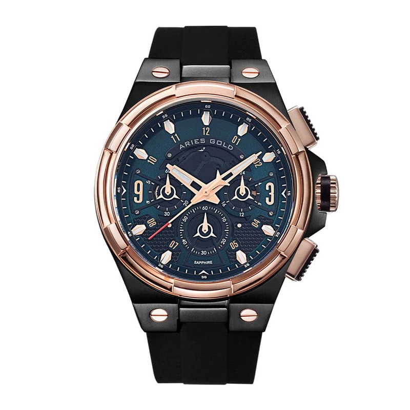 ARIES GOLD ANALOG LIGHTNING BLACK HIGH-TECH SILICON STRAP MEN WATCH G 7016 BKRG-BKGN