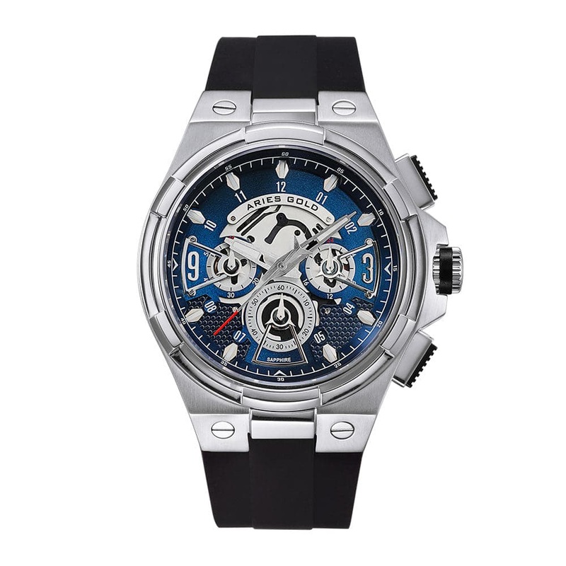ARIES GOLD ANALOG LIGHTNING BLACK HIGH-TECH SILICON STRAP MEN WATCH G 7016 S-BU