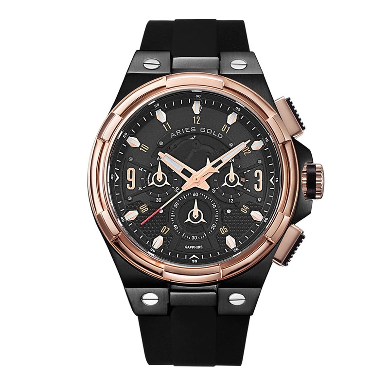 ARIES GOLD ANALOG LIGHTNING BLACK HIGH-TECH SILICON STRAP MEN WATCH G 7016 BKRG-BKRG