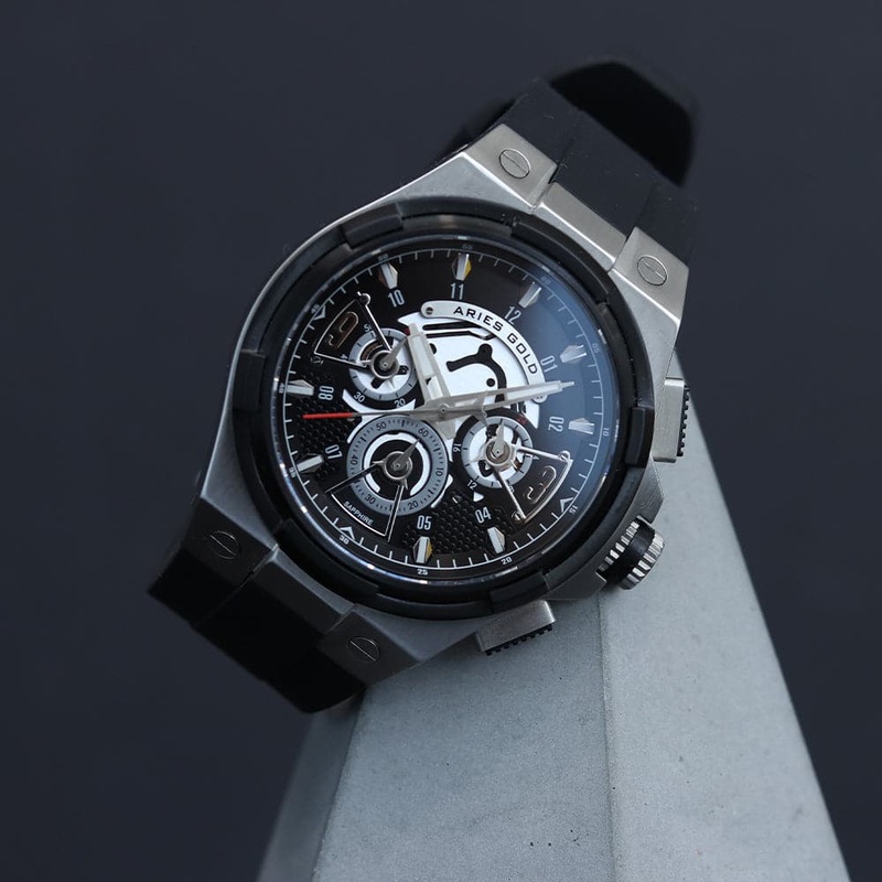 ARIES GOLD ANALOG LIGHTNING BLACK HIGH-TECH SILICON STRAP MEN WATCH G 7016 SBK-BK