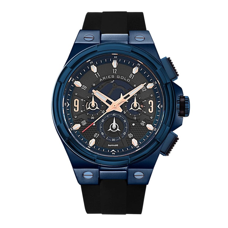 ARIES GOLD ANALOG LIGHTNING BLUE HIGH-TECH SILICON STRAP MEN WATCH G 7016 BU-BURG