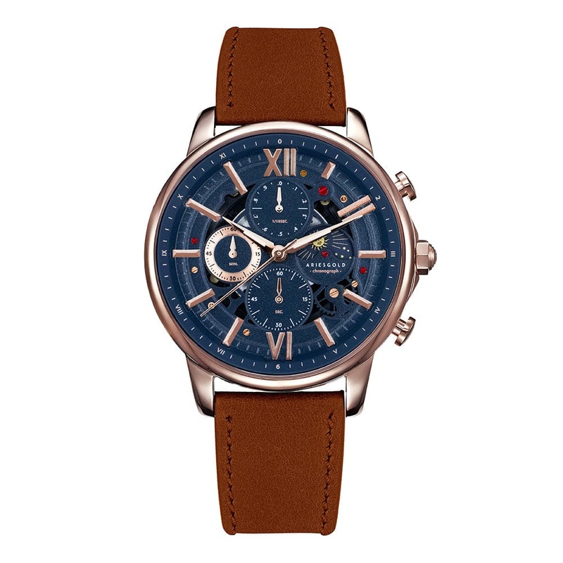 ARIES GOLD BELFAST MOON G 7013 RG-BURG LEATHER MEN’S WATCH