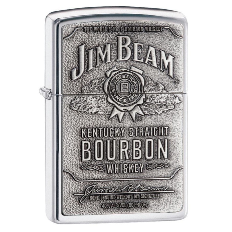 ZIPPO JIM BEAM HIGH POLISH CHROME LIGHTER EMBLEM ATTACHED #250JB/928