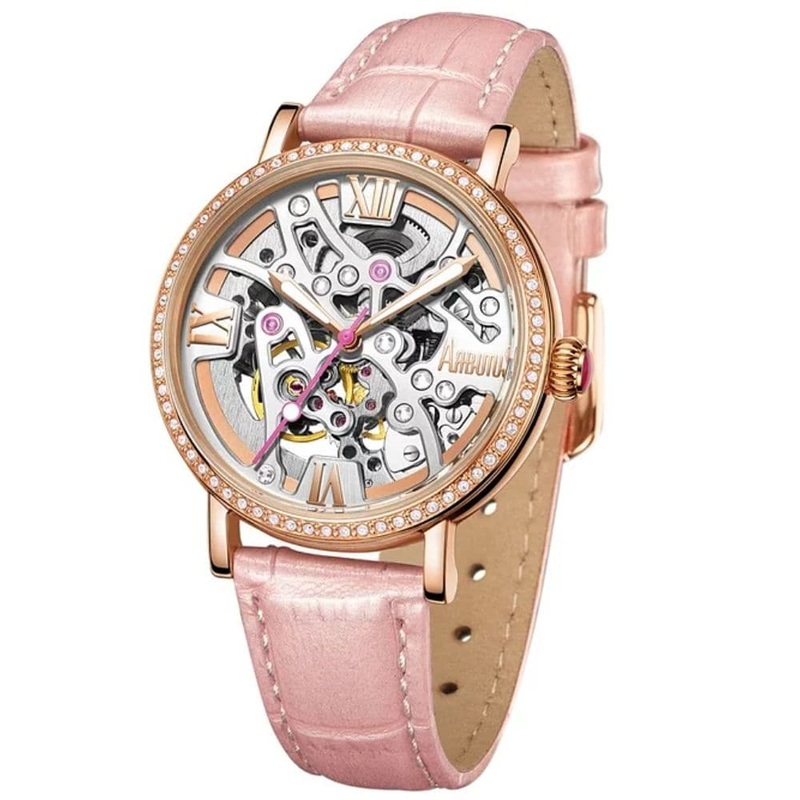 ARBUTUS AR1906RWP SKELETON PINK LEATHER WOMEN’S WATCH