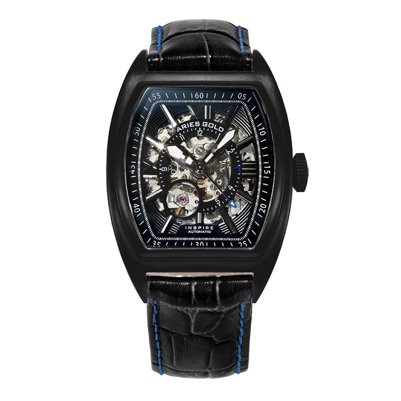 ARIES GOLD AUTOMATIC INFINUM CRUISER BLACK STAINLESS STEEL G 901 BK-BKBU LEATHER MEN’S WATCH