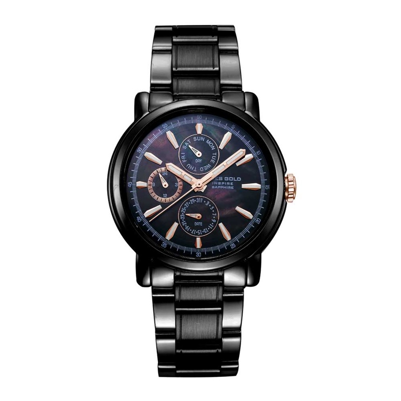 ARIES GOLD CHRONOGRAPH INSPIRE CONTENDER BLACK STAINLESS STEEL B 7302 BKR-BKRG WOMEN’S WATCH