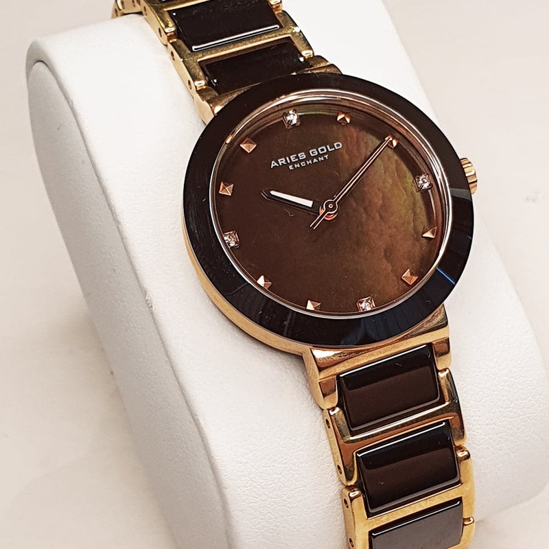 ARIES GOLD ENCHANT PERSIA L 5006Z RG-BRMP BROWN CERAMIC WOMEN’S WATCH