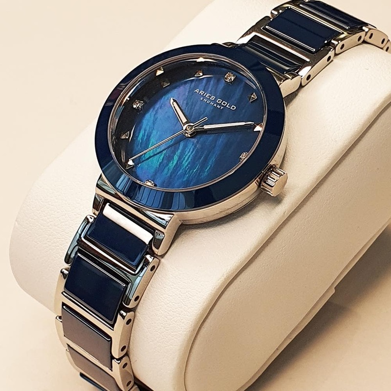 ARIES GOLD ENCHANT PERSIA L 5006Z S-BUMP BLUE CERAMIC WOMEN’S WATCH