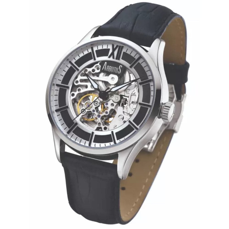 ARBUTUS AR901SWB SKELETON BLACK LEATHER MEN’S WATCH