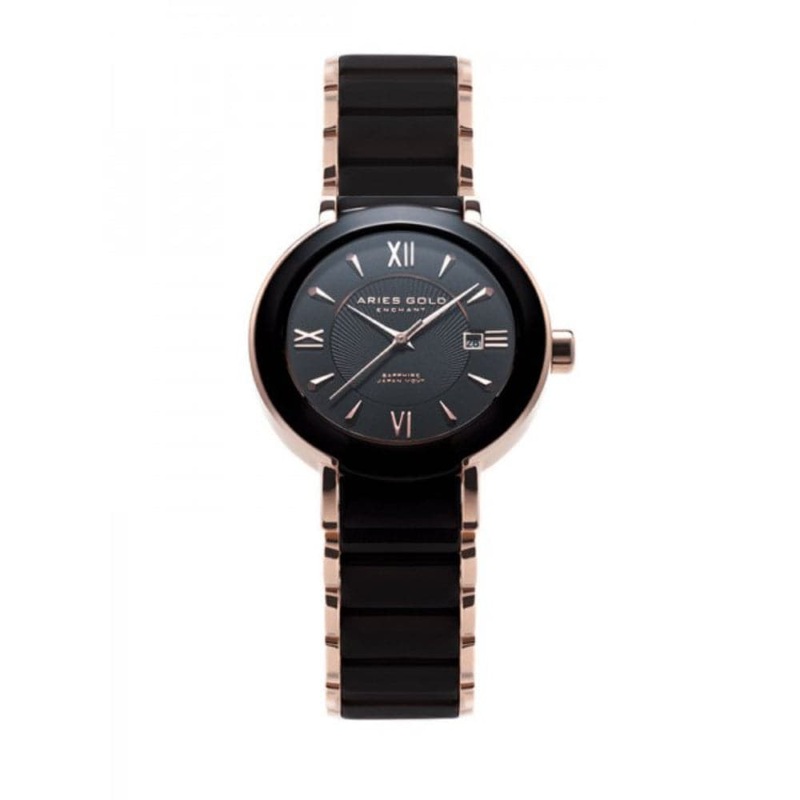 ARIES GOLD ENCHANT LUMINA ROSE GOLD L 8146L BK-BLACK BLACK CERAMIC WOMEN’S WATCH