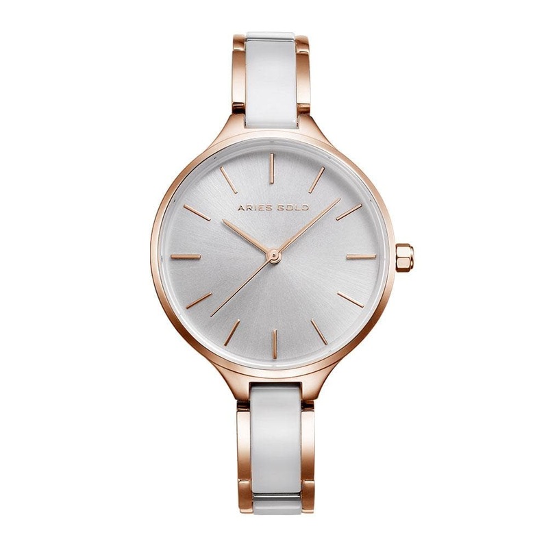 ARIES GOLD ENCHANT ROSE GOLD STAINLESS STEEL L 5036Z RG-W WHITE CERAMIC WOMEN’S WATCH