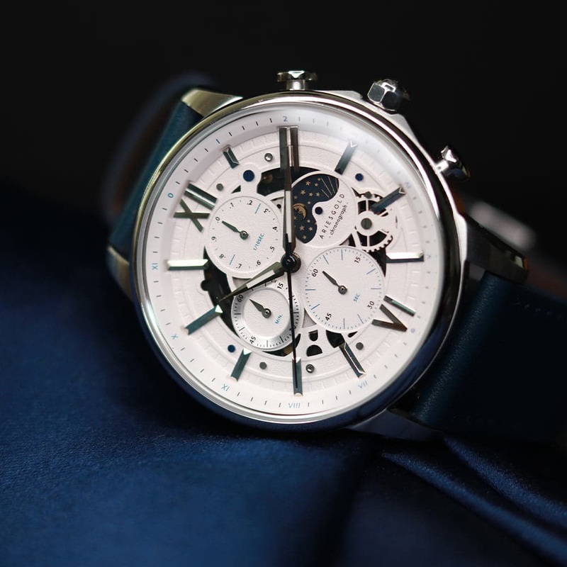 ARIES GOLD BELFAST MOON G 7013 S-W MEN’S LEATHER WATCH