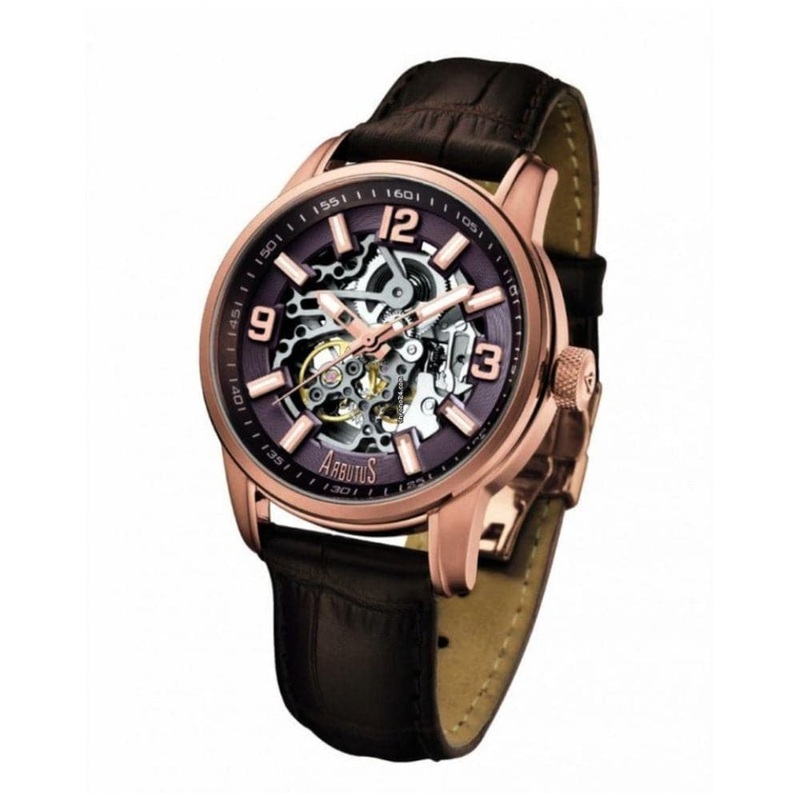 ARBUTUS CLASSIC AR904RFF SKELETON BROWN LEATHER MEN’S WATCH