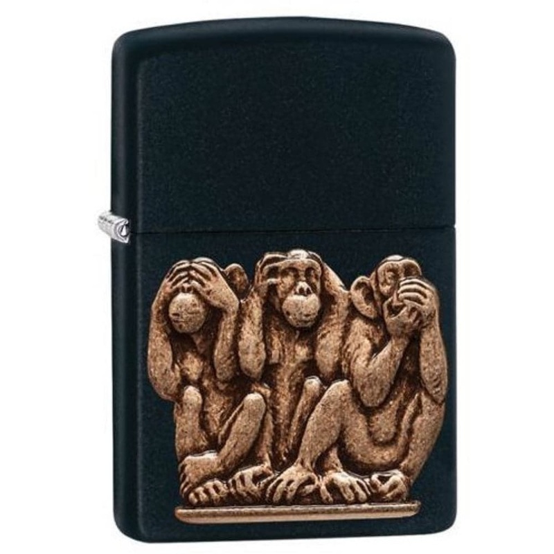 ZIPPO #29409 THREE MONKEYS BLACK MATTE LIGHTER