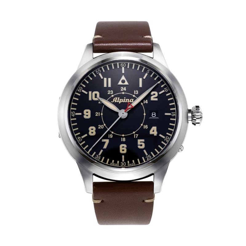 ALPINA STARTIMER PILOT HERITAGE AL-525BBG4SH6 BROWN LEATHER MEN WATCH