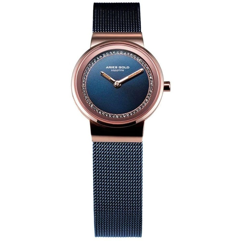ARIES GOLD ENCHANT SONJA ROSE GOLD STAINLESS STEEL L 5003 2TR-BU MESH STRAP WOMEN’S WATCH