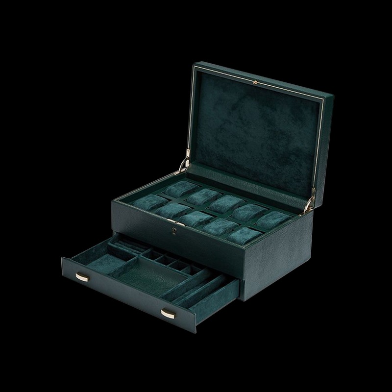 Watch Box – Wolf British Racing Green 10 Slot with Jewellery Tray