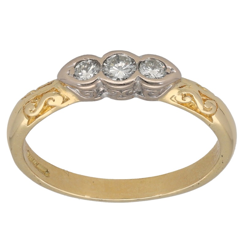 18ct Gold 0.25ct Diamond Trilogy Ring Size S