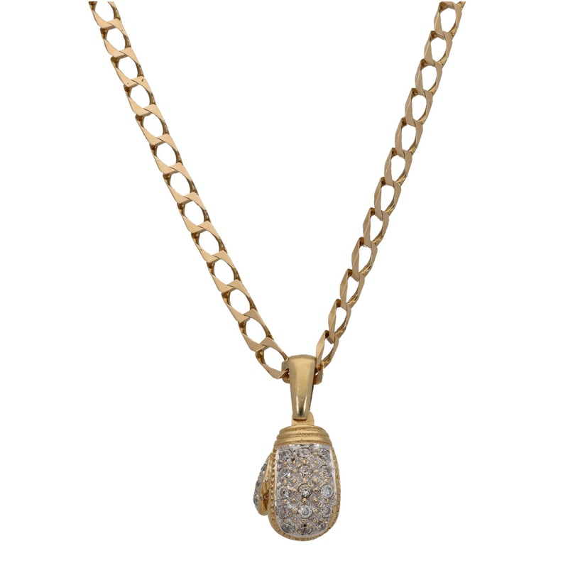 9ct Gold Cubic Zirconia Boxing Pendant With Chain