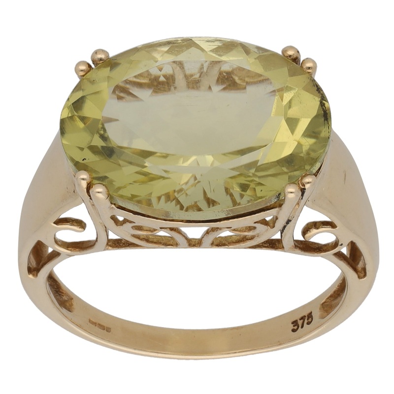 9ct Gold Green Quartz Single Stone Ring Size P