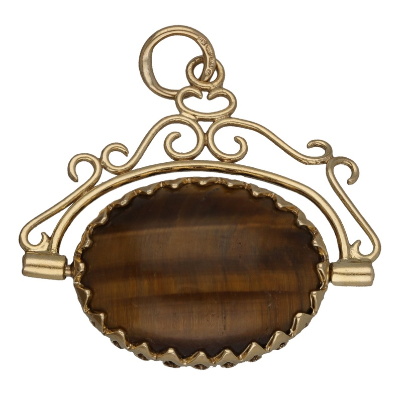 9ct Gold Onyx & Tiger’s Eye Fob Pendant