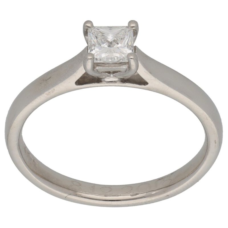 Platinum 0.33ct Square Diamond Solitaire Ring Size L