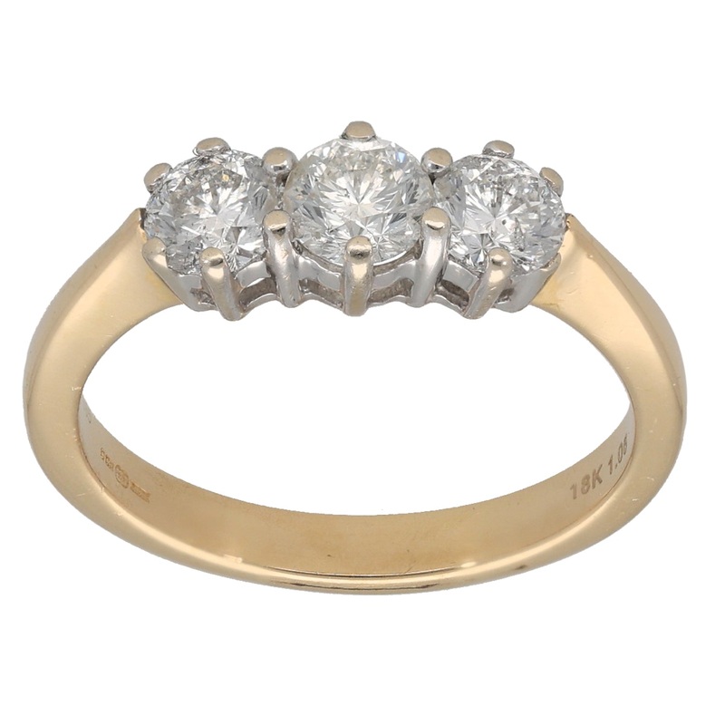 18ct Gold 1.10ct Diamond Trilogy Ring Size N