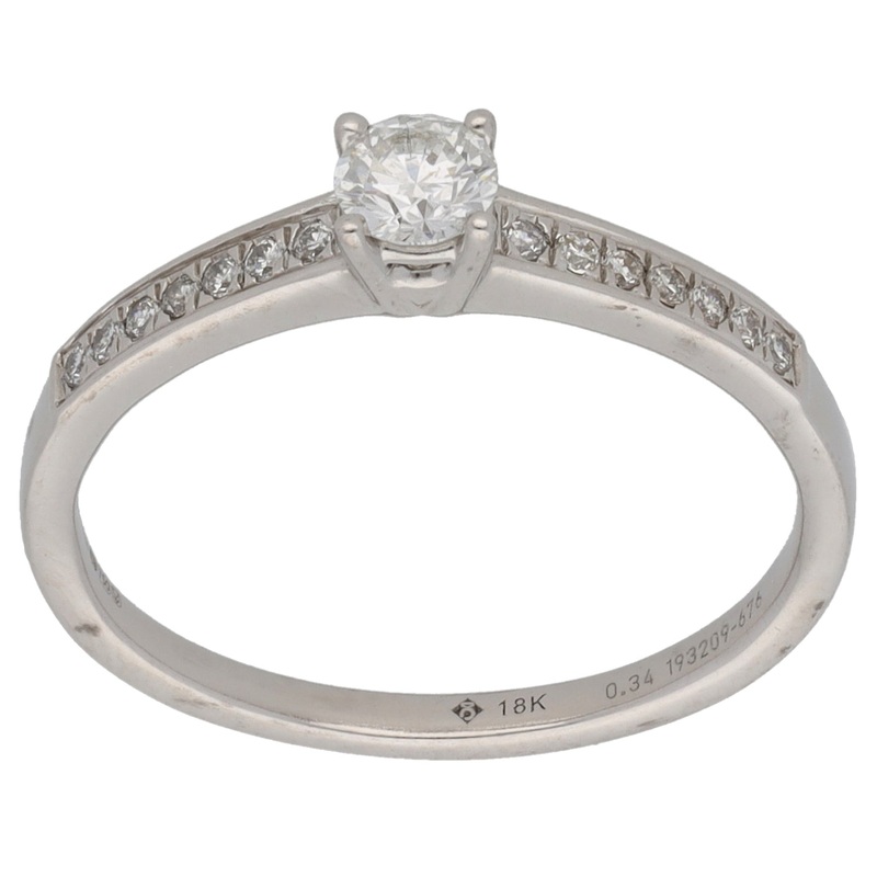 18ct White Gold 0.34ct Diamond Solitaire Ring With Accent Stones Size O