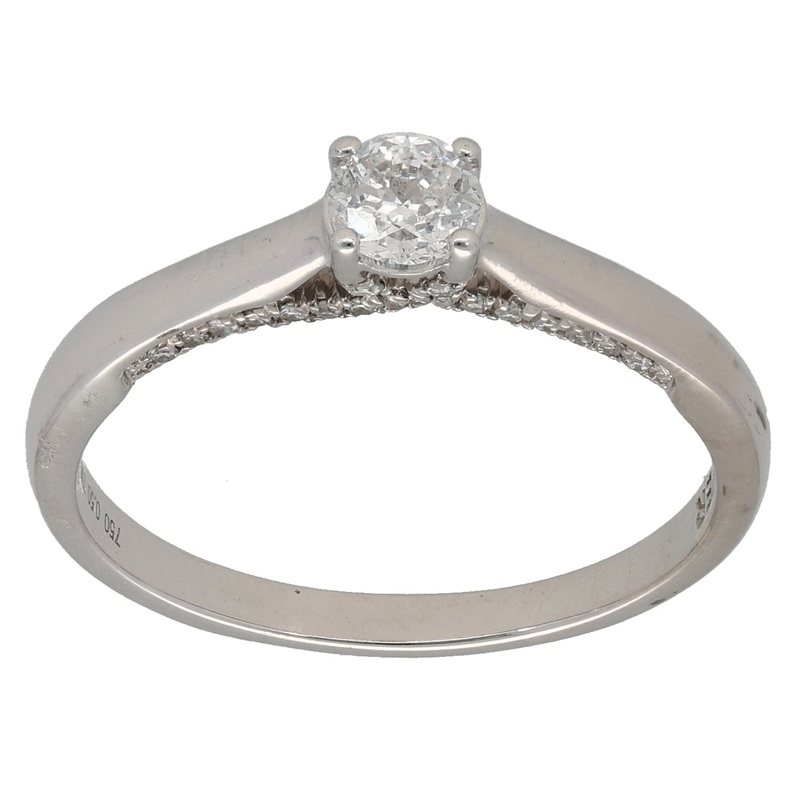 18ct White Gold 0.50ct Diamond Solitaire Ring With Accent Stones Size S