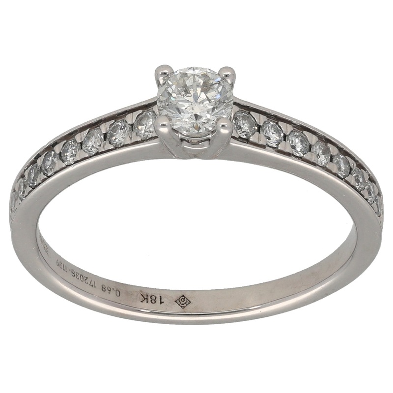 18ct White Gold 0.68ct Diamond Solitaire Ring With Accent Stones Size S