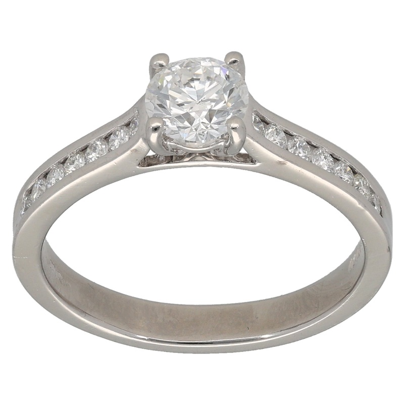Platinum 0.98ct Diamond Solitaire Ring With Accent Stones Size N