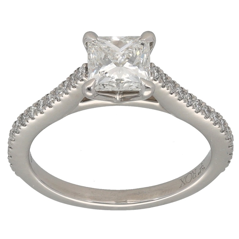 Platinum 1.29ct Diamond Solitaire Ring With Accent Stones Size L