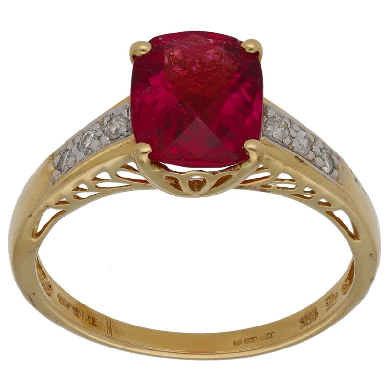 14ct Gold Tourmaline & 0.12ct Diamond Single Stone Ring with Accent Stones Size T