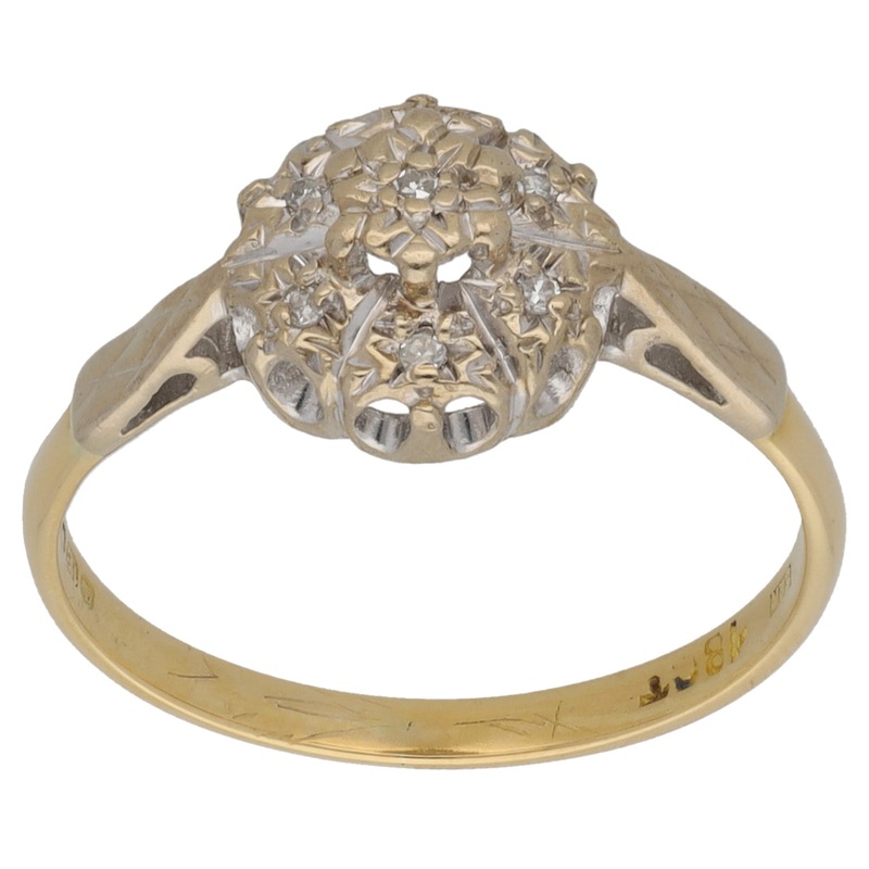 18ct Gold 0.035ct Diamond Cluster Ring Size M