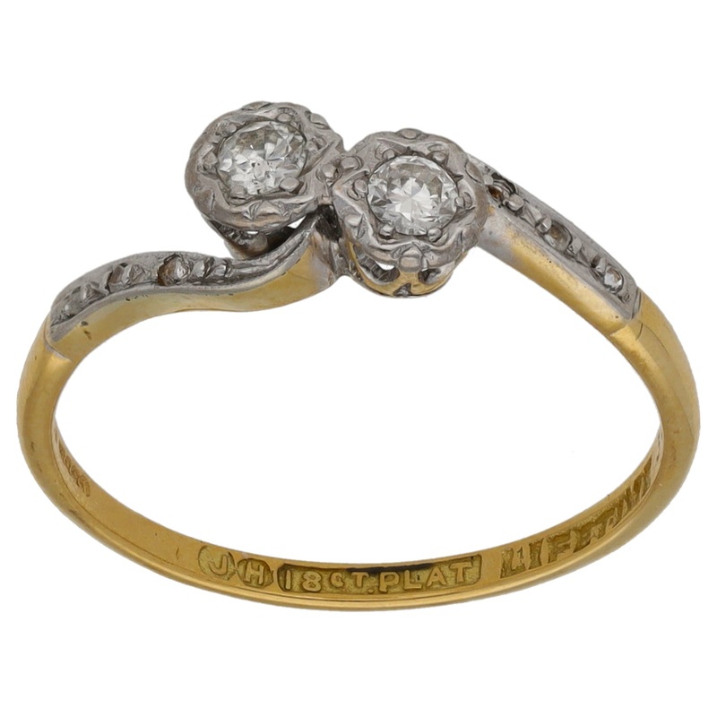 18ct Gold 0.20ct Diamond Two Stone Ring Size M