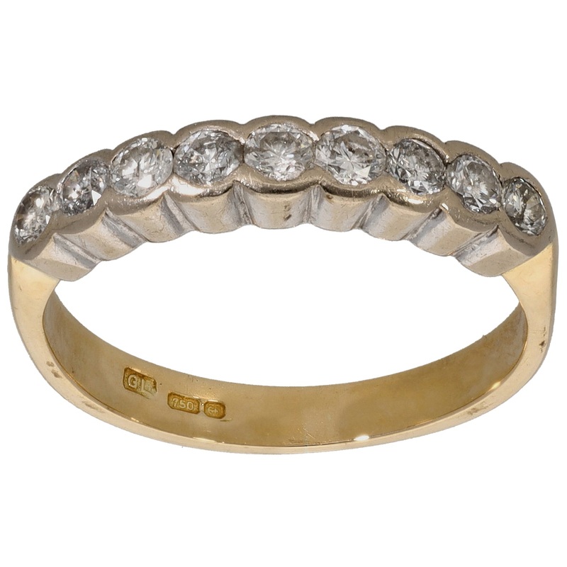 18ct Gold 0.54ct Diamond Half Eternity Ring Size M