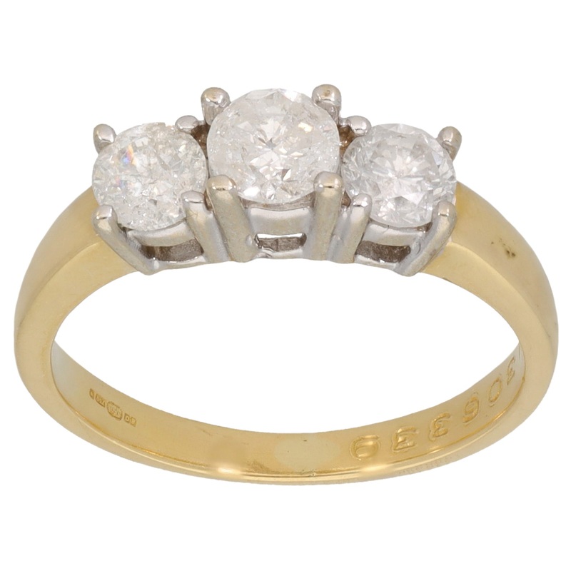 18ct Gold 1.00ct Diamond Trilogy Ring Size M