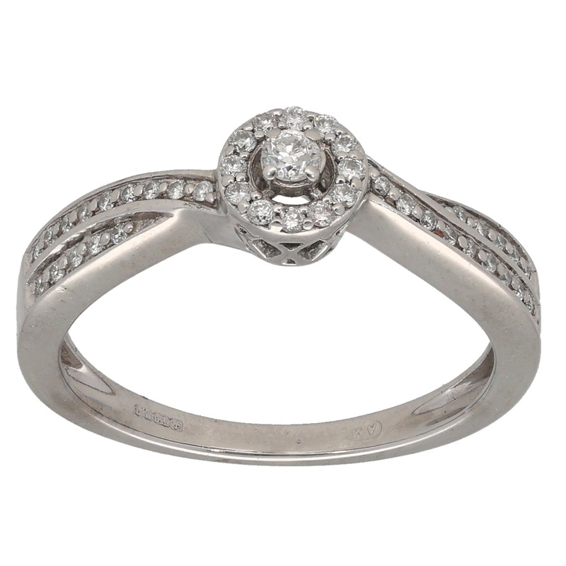 18ct White Gold 0.31ct Diamond Halo Ring Size M